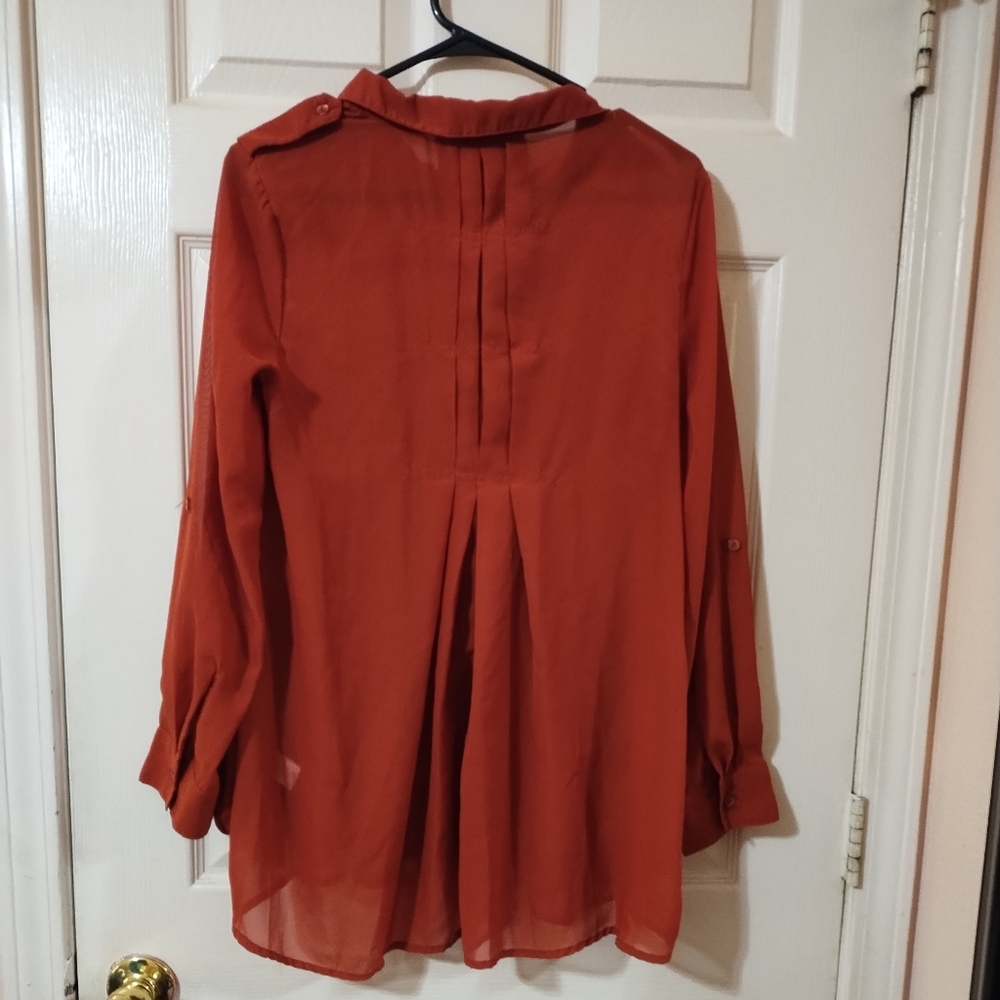 Rust Orange Button-Up Blouse - Picture 3 of 6